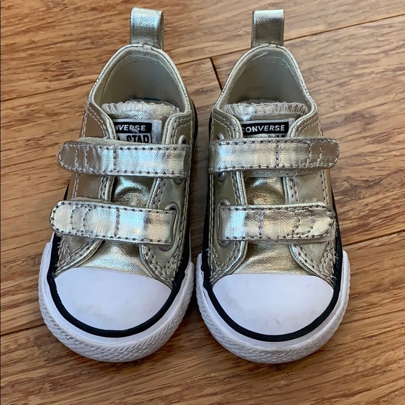 Gold toddler converse velcro Clearance